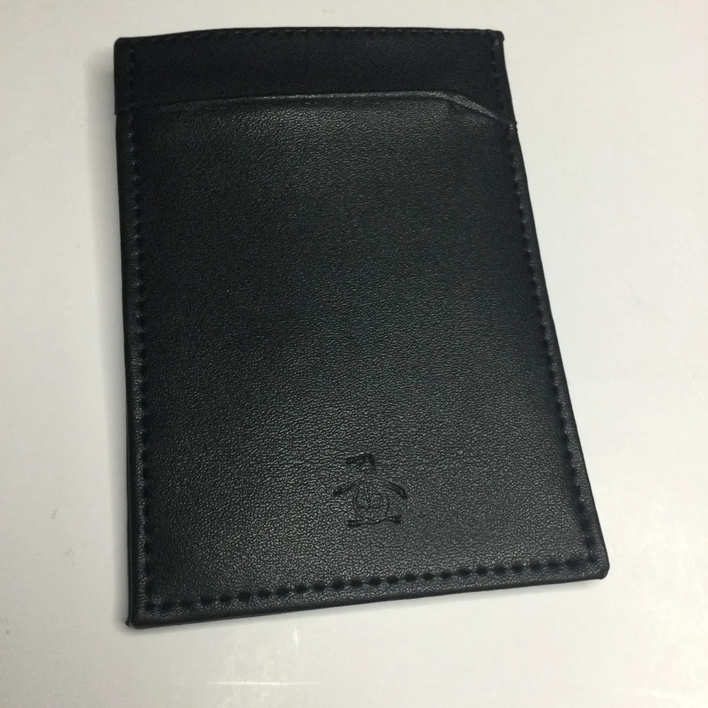 ORIGINAL PENGUIN BLACK LEATHER CARD CASE 4” x 2.75” NEW